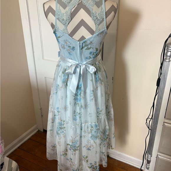 Girls Blue Floral Dress - Picture 3 of 6